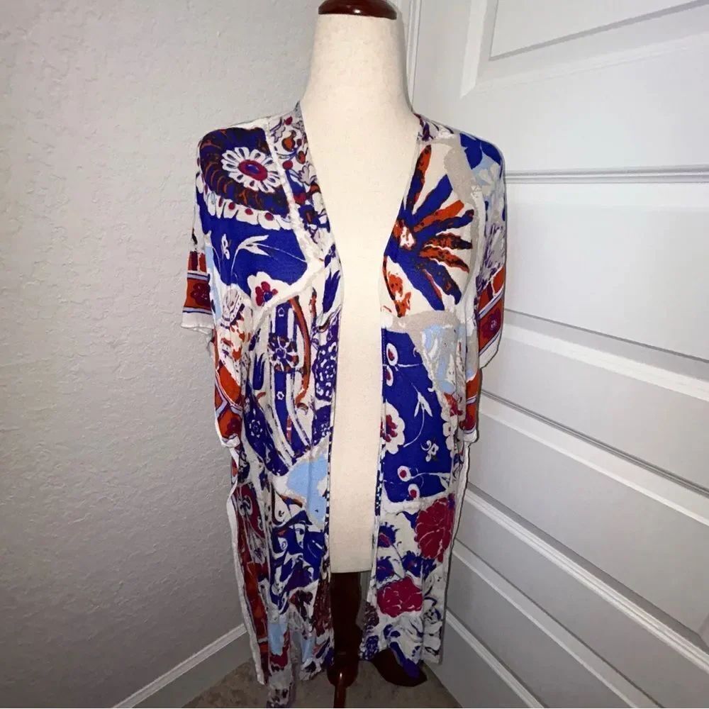 Chico’s Open Front Short Sleeve Kimono Cardigan Top Chicos